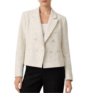 Calligraphie White Tweed Blazer Gold Detail Cropped Jacket XL Chic